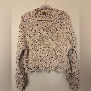 POL Women’s Polka-Dot Knitted Distressed Sweater - Medium